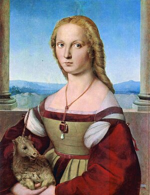 Jovem mulher com unicórnio de Raphael (1506), óleo sobre tela