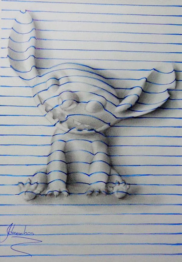 desenhos 3D incríveis em folhas de caderno