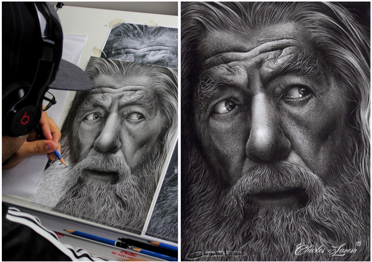 Como fazer pelos brancos e texturas de pele - Charles Laveso desenhando Gandalf