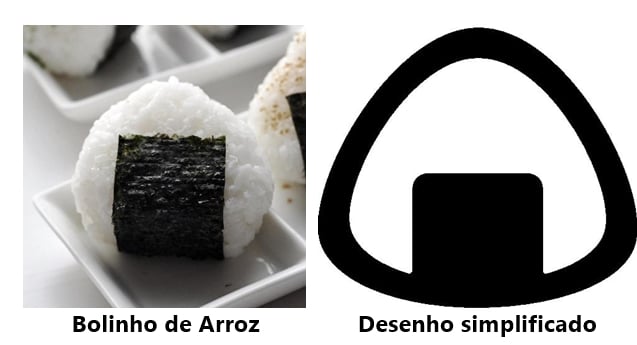 bolinho de arroz e desenho simplificado