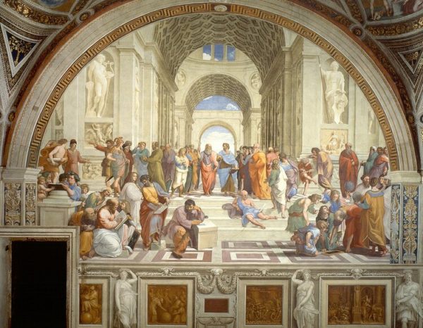 Escola de Atenas de Raphael mostrando alguma perspectiva sofisticada de um ponto.