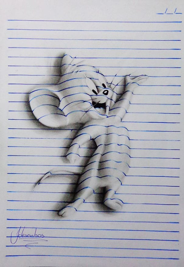 Artista cria desenhos 3D incríveis em folhas de caderno
