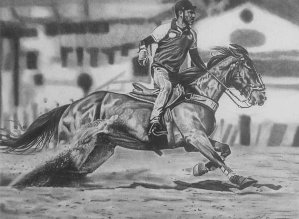desenho realista de Carlos Damasceno - homem no cavalo