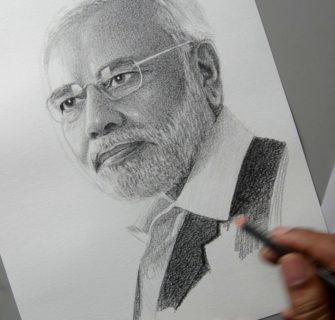 Narendra Modi - Esboço a lápis - Esboço do retrato do primeiro ministro Narendra Modi