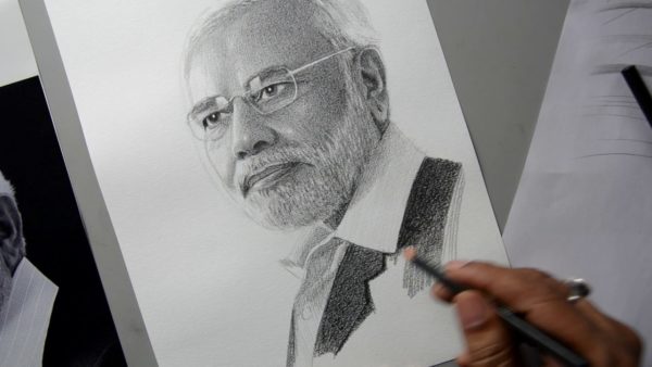 Narendra Modi - Esboço a lápis - Esboço do retrato do primeiro ministro Narendra Modi