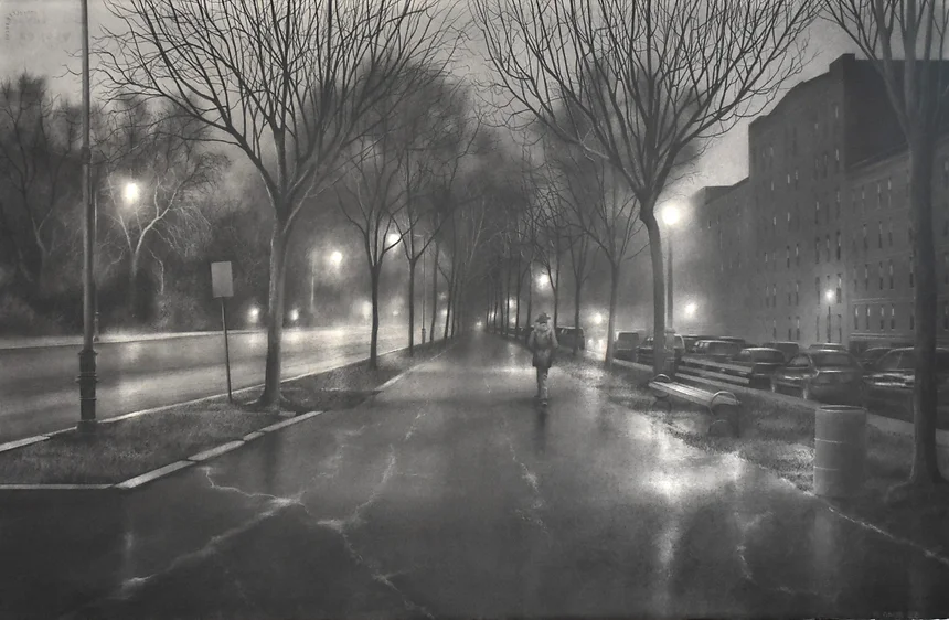 "Leaving Eastern Parkway"
2022

Conte Crayon on Paper - 26"x40"
Courtesy of the artist