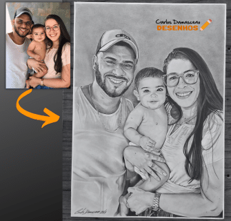 Desenho Realista I Retrato de uma Família Feliz by Carlos Damasceno Desenhos