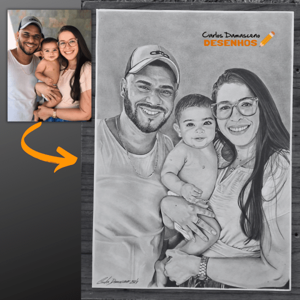 Desenho Realista I Retrato de uma Família Feliz by Carlos Damasceno Desenhos