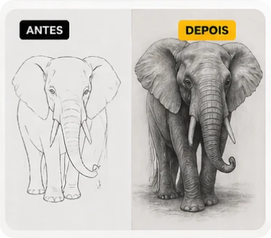 antes e depois elefante